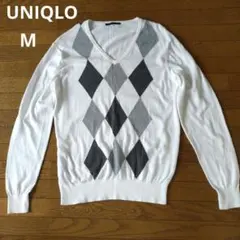 UNIQLOユニクロ　Vネックセーター　М　アーガイル柄　 綿ニット　春　薄手
