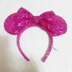 【美品】ディズニー　カチューシャ　ミニー　スパンコール　ラメ　ピンク