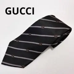 GUCCI グッチ　ネクタイ　ブラック　黒　GGロゴ　ストライプのサムネイル