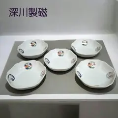 深川製磁　有田焼　中皿　取皿　盛皿　5枚　花丸紋　菓子皿　六角　和食器