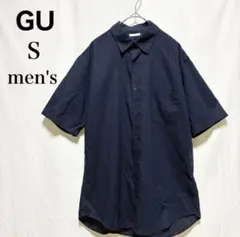 GU/リネンブレンド半袖シャツ/S/ネイビー/麻混/涼感/夏/ユニセックス