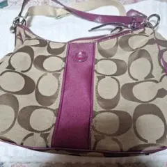 COACH ロゴ柄 ショルダーバッグ ベージュ/パープル