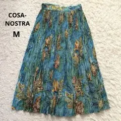 コーザノストラ　プリーツロングスカート　総柄 濃いミズイロ　Mサイズ　花柄