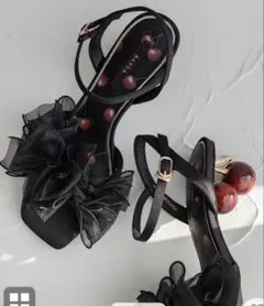 randa新商品　黒CherryチェリーヒールストラップサンダルLブラックのサムネイル