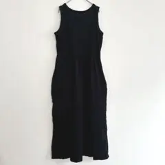 ブラック ノースリーブ ロングワンピース シンプル 無地 リブ プラスサイズ