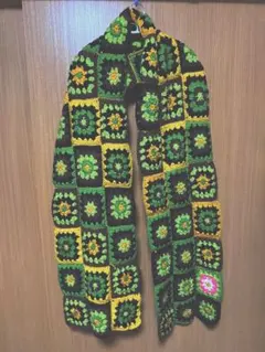 一点物 手編み グラニースクエア マフラー｜ウール混 220cm 大判