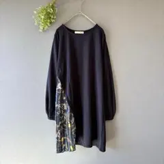 シューラルー［M］美品◎大人エレガント◎サイド総柄プリーツ◎ドッキングチュニック