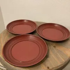 銘々皿 3枚セット 朱塗り 木目調 漆器風