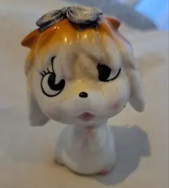 【昭和レトロ当時物】北川ミクス リボン犬 陶器置物 うつわの美術ともだ