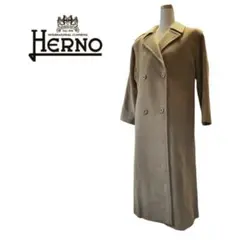 訳あり【HERNO】ロングコート　裏地silkスカーフ柄　ベージュ