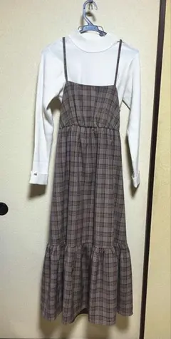 w closet チェック柄ティアードキャミワンピース