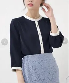 ハニーズ 配色バンドカラーブラウス