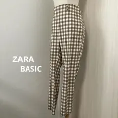 ZARA ブラウン　ギンガムチェック　パンツ　Lサイズ　ブラウン　レディース
