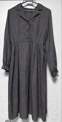 CHiP CLiP グレー　チェック柄シャツワンピース