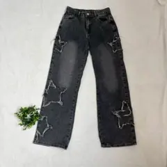 ［ROMWE］ダメージ加工ワイドレッグデニム（M）ハイウエスト