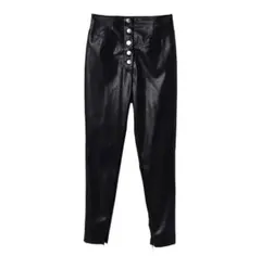 フロントボタンフェイクレザーパンツ