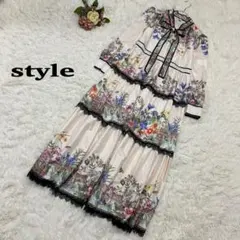 【style】花柄　ロングドレス リボンタイ　総柄　ホワイト　レース　お呼ばれ