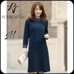 POURVOUS プールヴー　ビジュウワンピース　ネイビー　M 結婚式