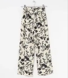 アイボリー ブラック花柄 ワイドパンツ