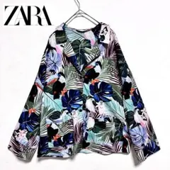 ZARAザラ　長袖シャツ　アロハ　開襟　ボタニカル　鳥 柄シャツ　サイズUS Ｍ