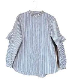 GU ラッフルスリーブブラウス　青白ストライプ　Ｓサイズ　美品