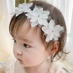 最安値　ホワイト　フラワー　ヘアバンド　ベビー　ヘアアクセサリー　バースデー