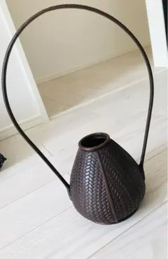 伝統工芸品　骨董品　レトロ　銅器　網代　手付花器　花入れ　花籠　花瓶　竹編籠