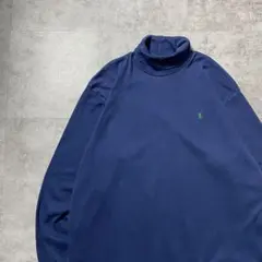 【USA製】90s ポロバイラルフローレン 刺繍ロゴ　タートルネック　ロンT