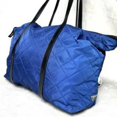 【美品】プラダ　ワンショルダー　三角ロゴ　キルティング　テスートナイロン　青色