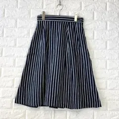 ⭐️イシエラ【40】紺×白 ストライプ フレアスカート 麻100 バックゴム 夏のサムネイル