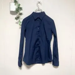 ユニクロ　シャツ　長袖　Mサイズ　ネイビー　ビジネス　オフィススタイル
