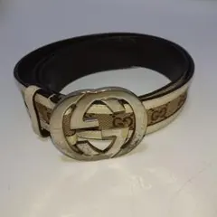 GUCCI グッチ GGパターン ベルト ホワイト キャンバス レザー