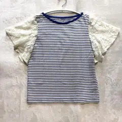 FREE'SPHRASE⚫︎ 半袖 ボーダー Tシャツ レース ブルー コットンのサムネイル