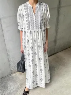 FRIFUL ボヘミアン風 ルーズ ロング ホワイトドレス