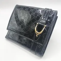 GUCCI グッチ 長財布 マイクロGG エナメル ホースビットブラック 三