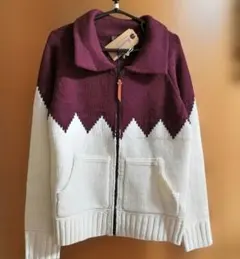 ♥ 新品タグ付❗襟付きバイカラー◆カウチン◆ニットセーター◆フルジップアップ◆L