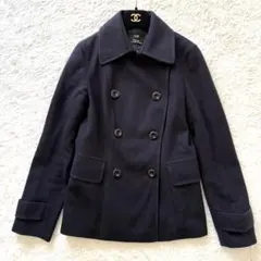 23区 羊毛コート ピーコート ダブルブレスト カシミヤ混 濃紺