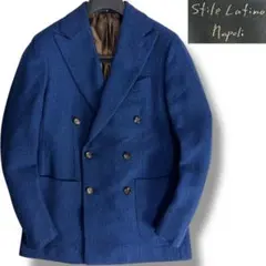 J6057 美品 スティレラティーノ ピークドラペル ツイードジャケット 青46