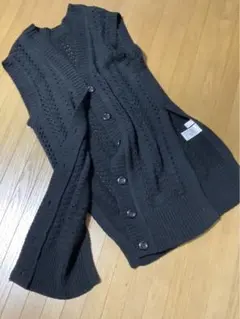 ディスコート　ロングベスト　ミックス編みジレ