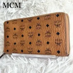 ✨️美品 MCM ラウンドジップ 長財布 型押し レザー 印字 ロゴ ブラウンのサムネイル