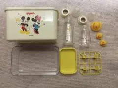 【中古】Pigeon/哺乳瓶消毒ケースセット/ミッキー・ミニー/哺乳瓶2本セット