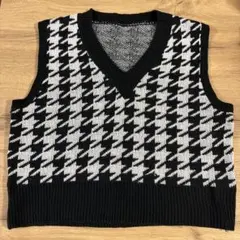 新品】GRL 千鳥格子柄 ニットベスト ブラック ホワイト フリーサイズ