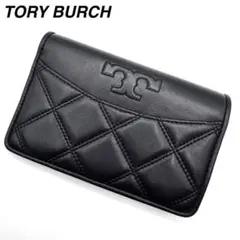 美品✨トリーバーチ　二つ折り財布　キルティング　型押しロゴ　レザー　黒