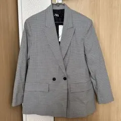【新品】ZARA チェック柄ジャケット　ベージュ