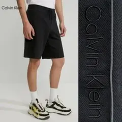 未使用 カルバンクライン サイドライン ロゴ刺繍 ハーフパンツ L（W84‐89