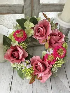 【ローズSALE】アーティフィシャルフラワーリース♪色鮮やかな薔薇のリース