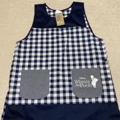 エプロン　プーさん　ネイビー　チェック　M〜L 新品　保育士