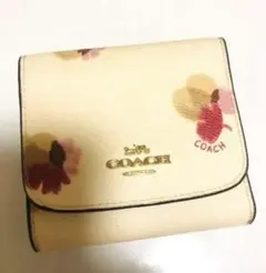 コーチ COACH Wホック　財布 アイボリー×ピンク×マルチ 花柄 レザー本物