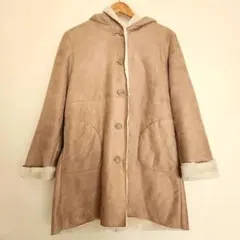 Honeysフェイクムートンコート フード付き ベージュ　L