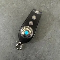 牛革 本革 キーホルダー ターコイズ コンチョ アメカジ レザー シルバー金具